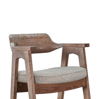Reno Barstool Chair Set of 2, Curved Back, Gray Seat, Medium Brown Wood - BM352402