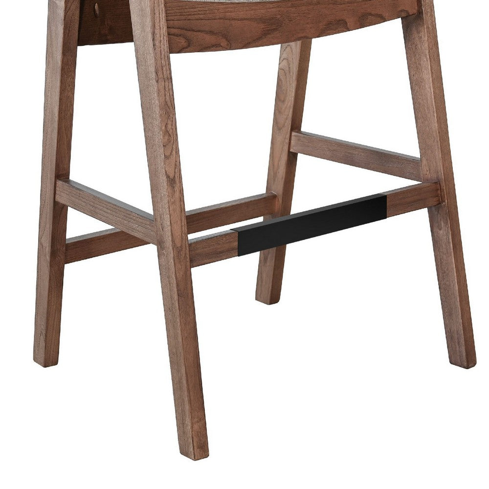 Reno Barstool Chair Set of 2, Curved Back, Gray Seat, Medium Brown Wood - BM352402