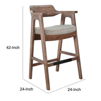 Reno Barstool Chair Set of 2, Curved Back, Gray Seat, Medium Brown Wood - BM352402