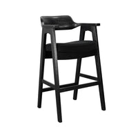 Reno Barstool Chair Set of 2, Curved Back w Seat Cushion, Umbra Black Wood - BM352403