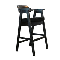 Reno Barstool Chair Set of 2, Curved Back w Seat Cushion, Umbra Black Wood - BM352403