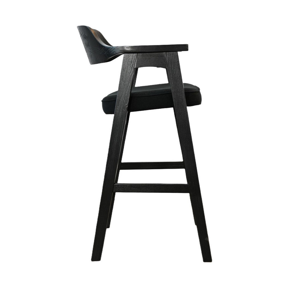 Reno Barstool Chair Set of 2, Curved Back w Seat Cushion, Umbra Black Wood - BM352403