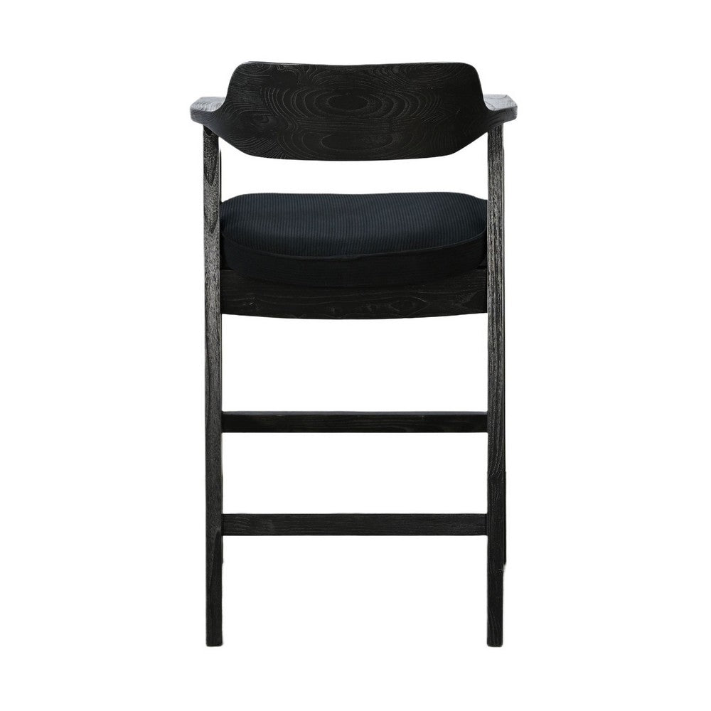 Reno Barstool Chair Set of 2, Curved Back w Seat Cushion, Umbra Black Wood - BM352403