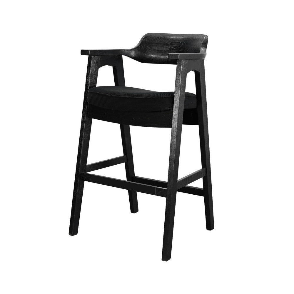 Reno Barstool Chair Set of 2, Curved Back w Seat Cushion, Umbra Black Wood - BM352403