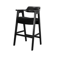 Reno Barstool Chair Set of 2, Curved Back w Seat Cushion, Umbra Black Wood - BM352403