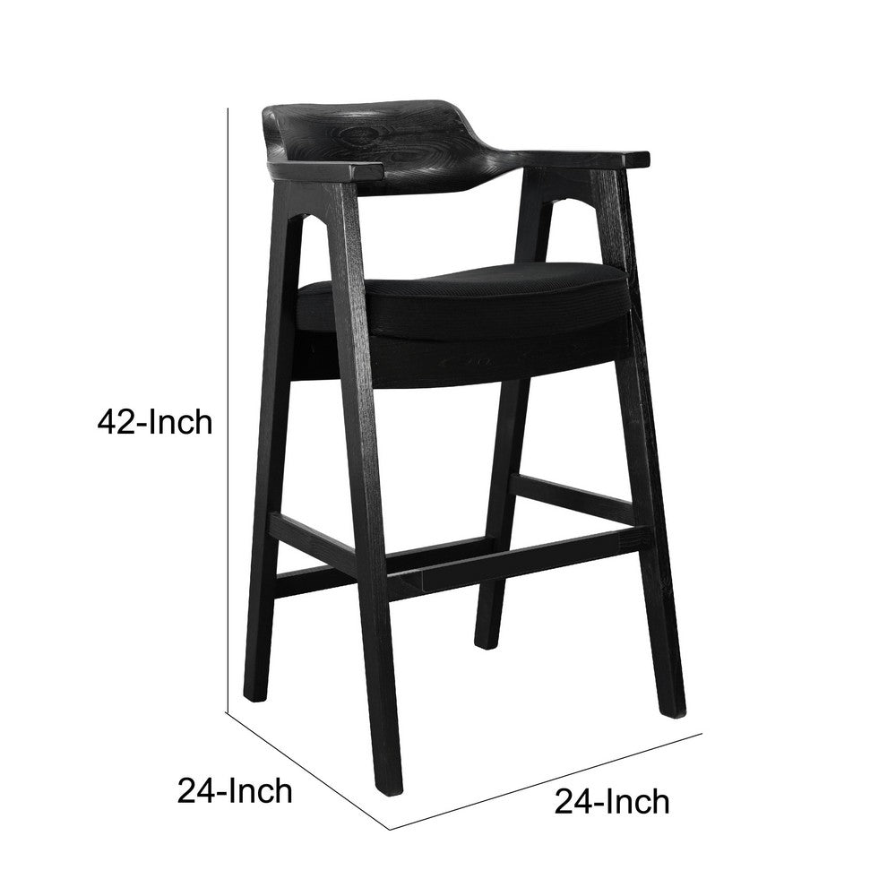 Reno Barstool Chair Set of 2, Curved Back w Seat Cushion, Umbra Black Wood - BM352403