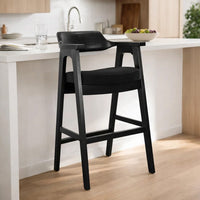 Reno Barstool Chair Set of 2, Curved Back w Seat Cushion, Umbra Black Wood - BM352403