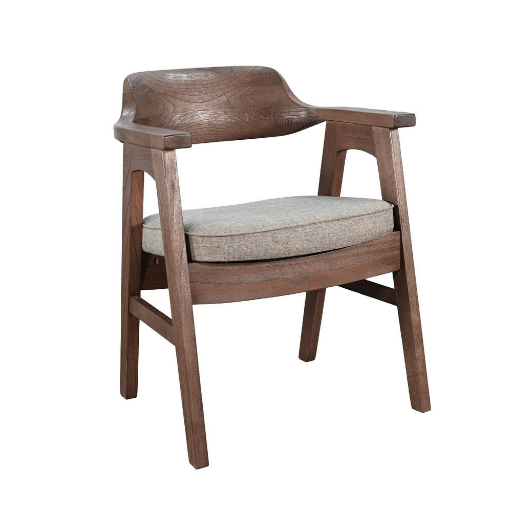 Reno Dining Armchair Set of 2, Curved Back, Gray Cushion, Medium Brown Wood - BM352404