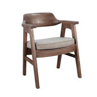 Reno Dining Armchair Set of 2, Curved Back, Gray Cushion, Medium Brown Wood - BM352404