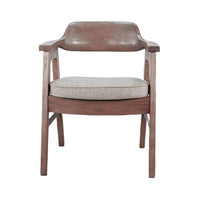Reno Dining Armchair Set of 2, Curved Back, Gray Cushion, Medium Brown Wood - BM352404