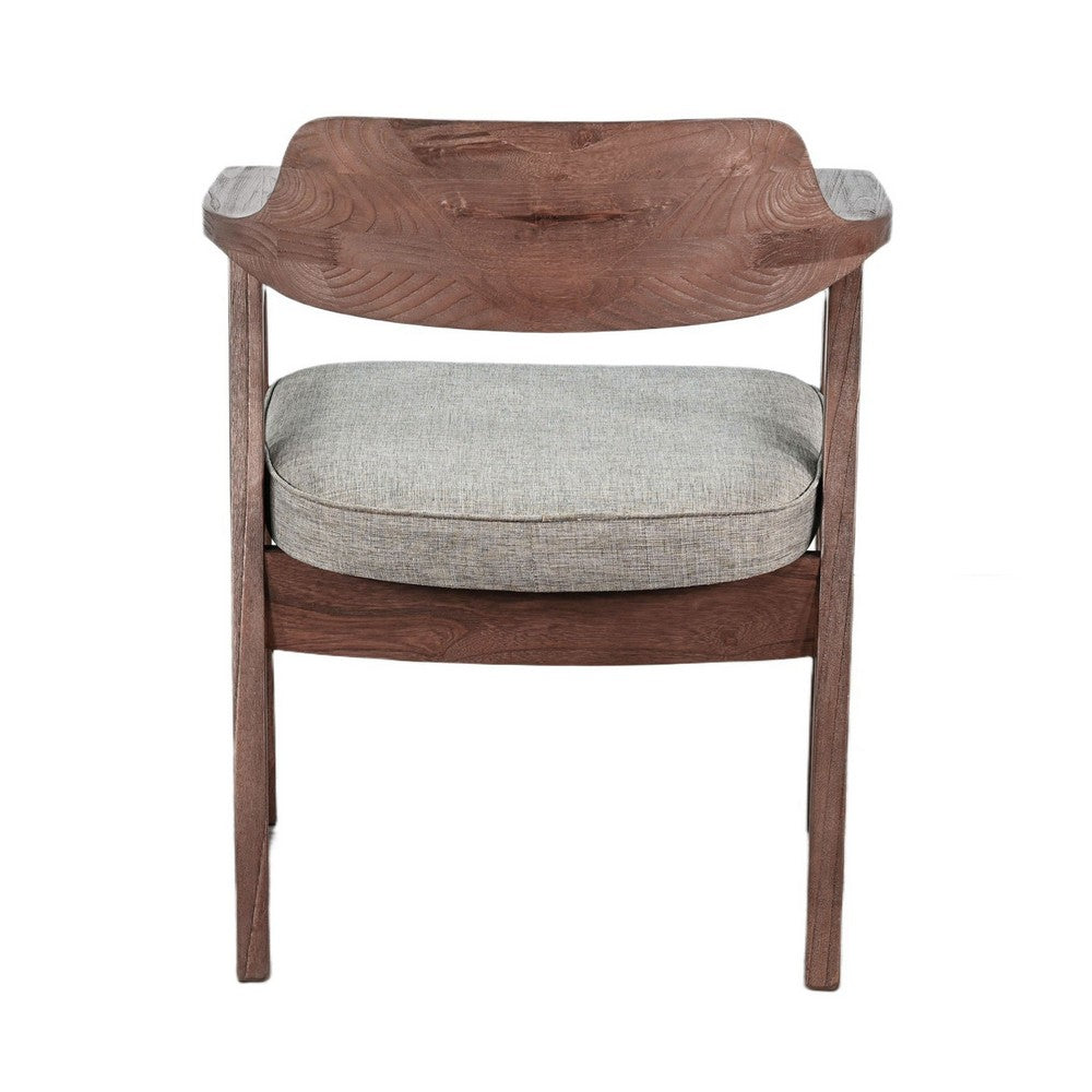 Reno Dining Armchair Set of 2, Curved Back, Gray Cushion, Medium Brown Wood - BM352404