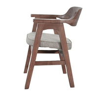 Reno Dining Armchair Set of 2, Curved Back, Gray Cushion, Medium Brown Wood - BM352404