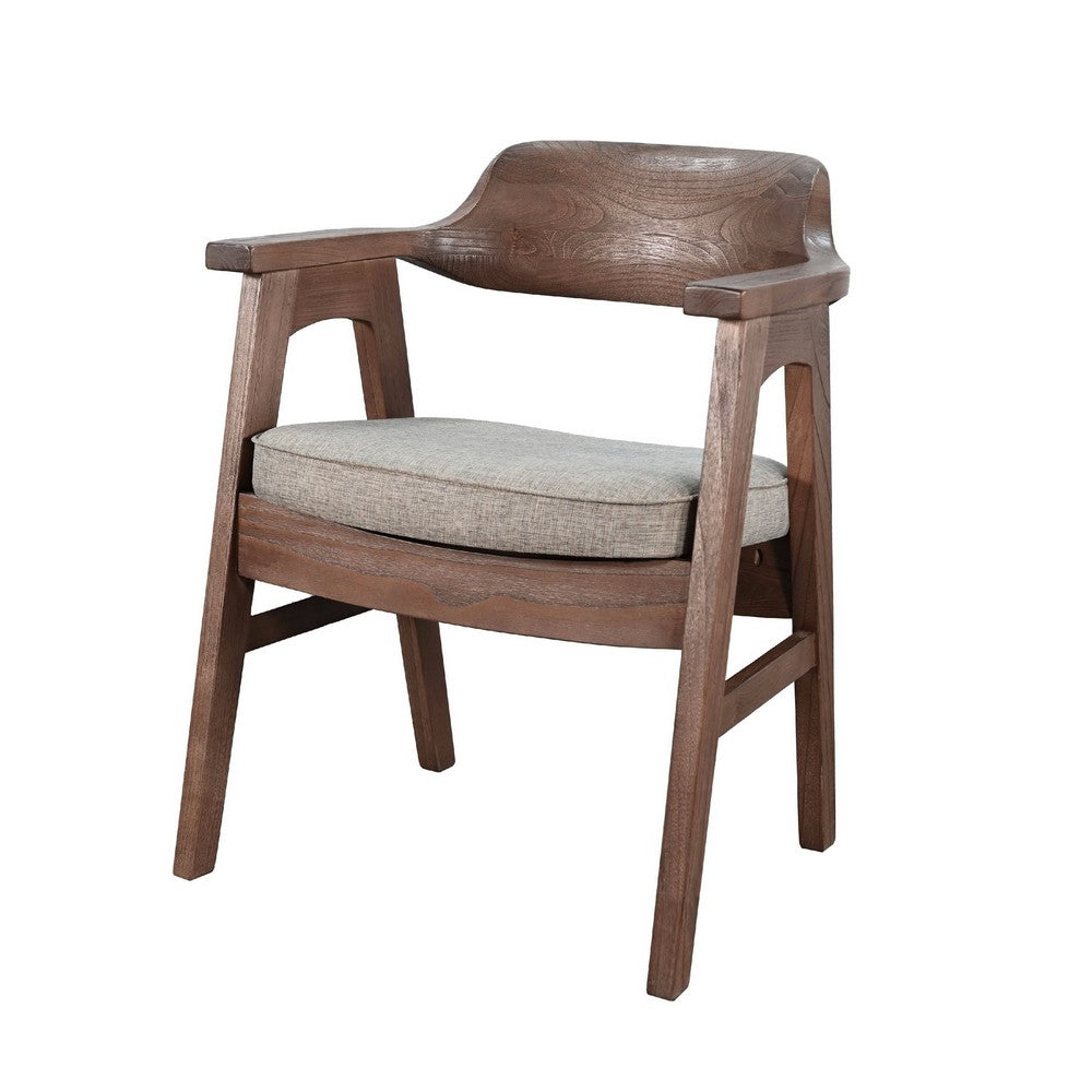 Reno Dining Armchair Set of 2, Curved Back, Gray Cushion, Medium Brown Wood - BM352404