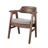 Reno Dining Armchair Set of 2, Curved Back, Gray Cushion, Medium Brown Wood - BM352404