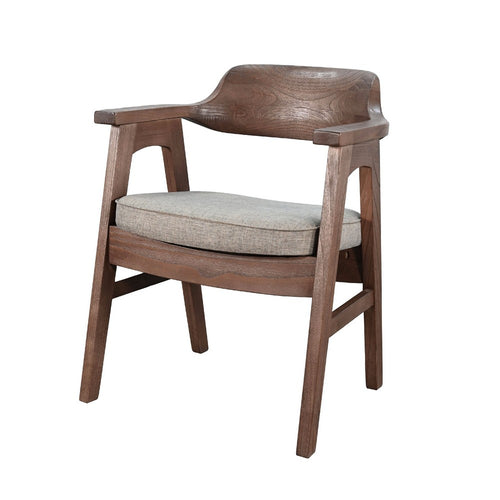 Reno Dining Armchair Set of 2, Curved Back, Gray Cushion, Medium Brown Wood - BM352404
