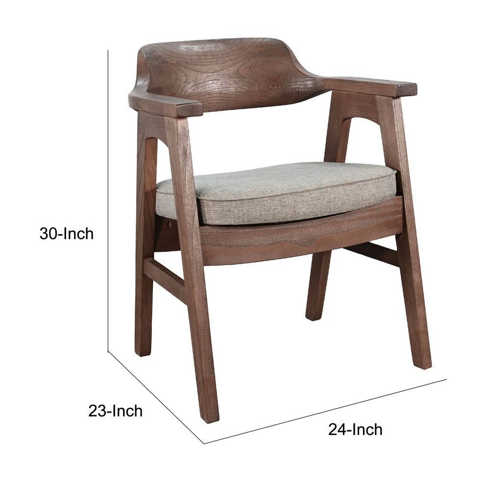 Reno Dining Armchair Set of 2, Curved Back, Gray Cushion, Medium Brown Wood - BM352404