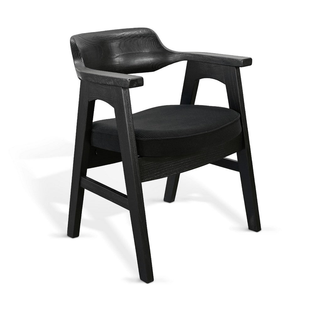 Reno Dining Armchair Set of 2, Curved Back w Seat Cushion, Umbra Black Wood - BM352405