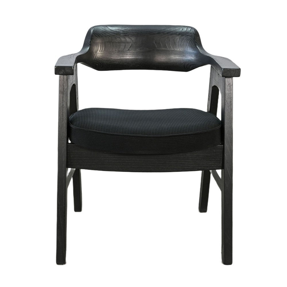 Reno Dining Armchair Set of 2, Curved Back w Seat Cushion, Umbra Black Wood - BM352405