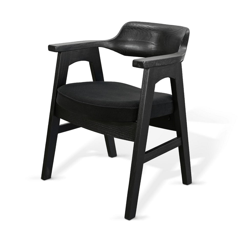 Reno Dining Armchair Set of 2, Curved Back w Seat Cushion, Umbra Black Wood - BM352405