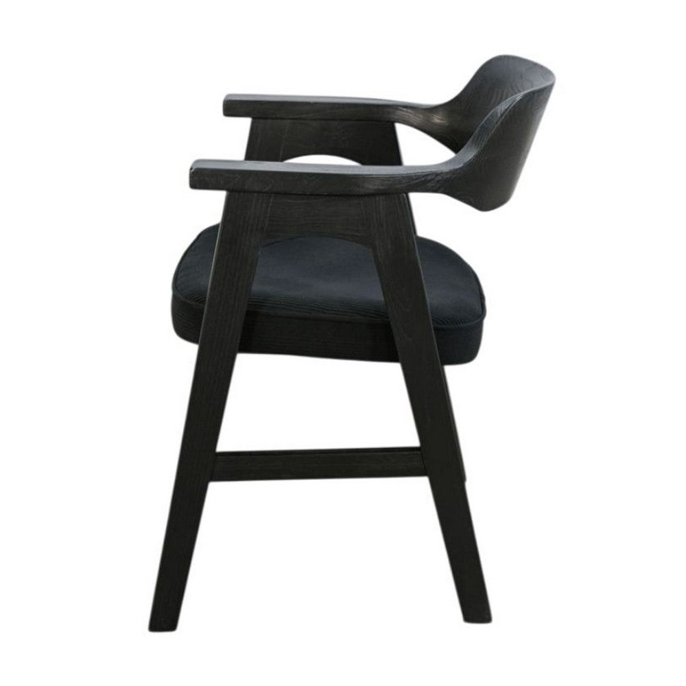 Reno Dining Armchair Set of 2, Curved Back w Seat Cushion, Umbra Black Wood - BM352405