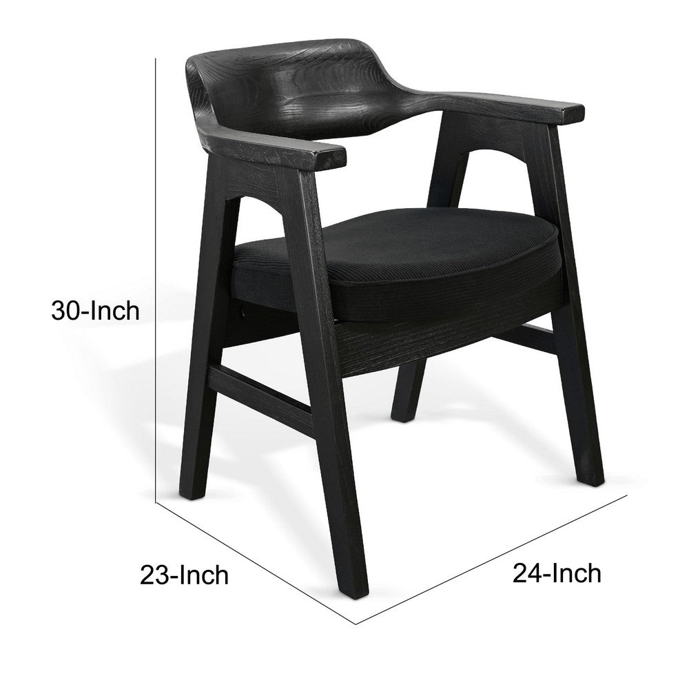Reno Dining Armchair Set of 2, Curved Back w Seat Cushion, Umbra Black Wood - BM352405