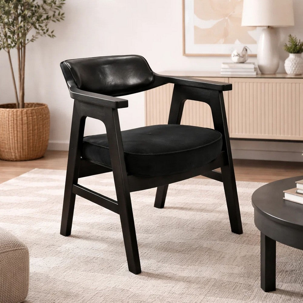 Reno Dining Armchair Set of 2, Curved Back w Seat Cushion, Umbra Black Wood - BM352405