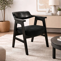 Reno Dining Armchair Set of 2, Curved Back w Seat Cushion, Umbra Black Wood - BM352405