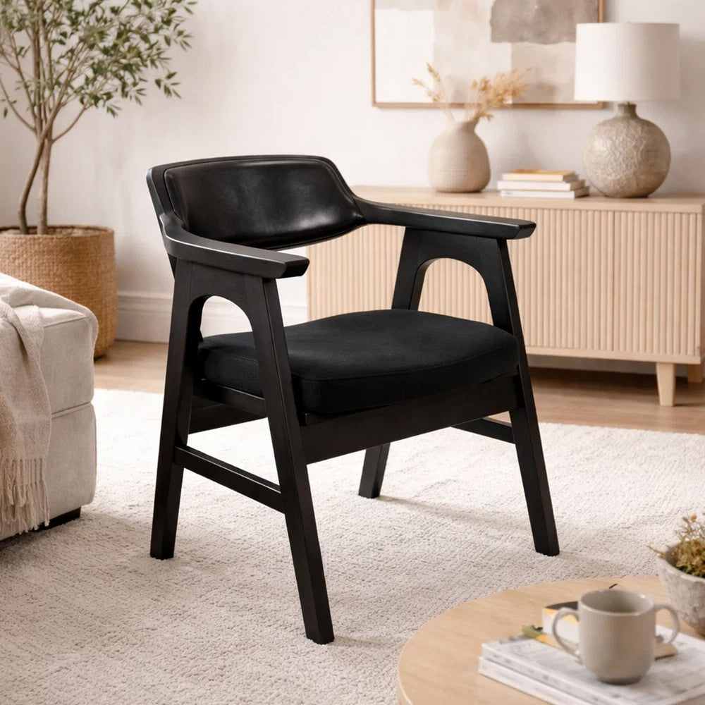 Reno Dining Armchair Set of 2, Curved Back w Seat Cushion, Umbra Black Wood - BM352405