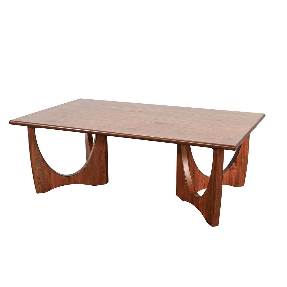 Natra Coffee Table, 52 Inch Rectangular, Sculpted Base Cinnamon Brown - BM352409