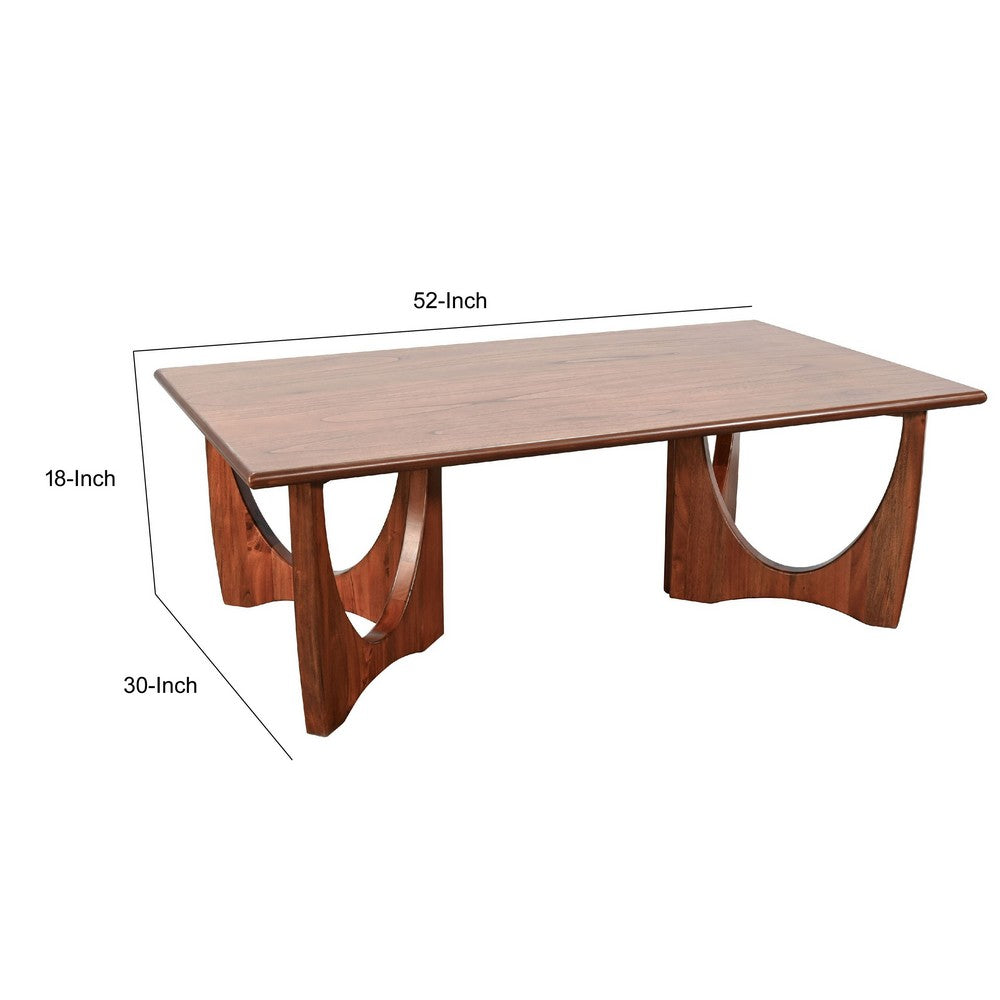 Natra Coffee Table, 52 Inch Rectangular, Sculpted Base Cinnamon Brown - BM352409