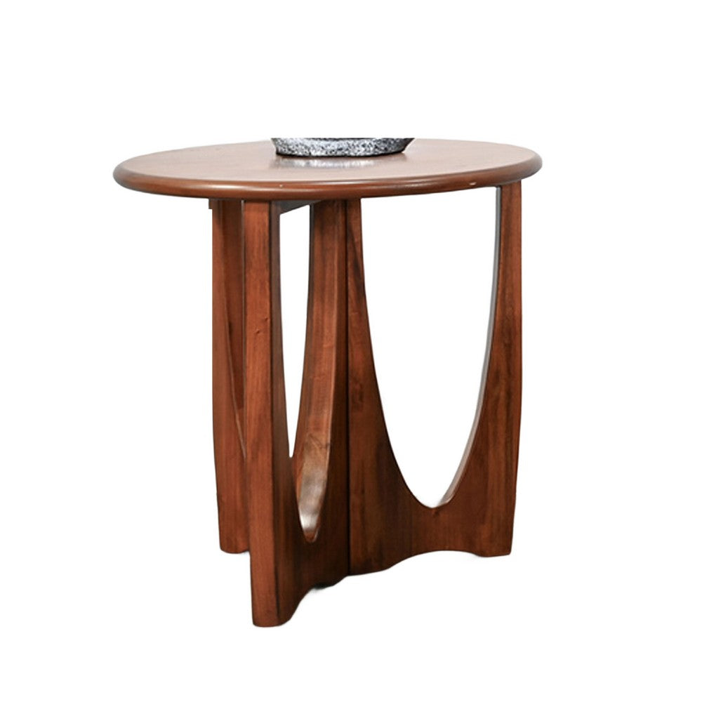 Natra Chair Side Table, 22 Inch Round, Sculpted Base Cinnamon Brown - BM352410