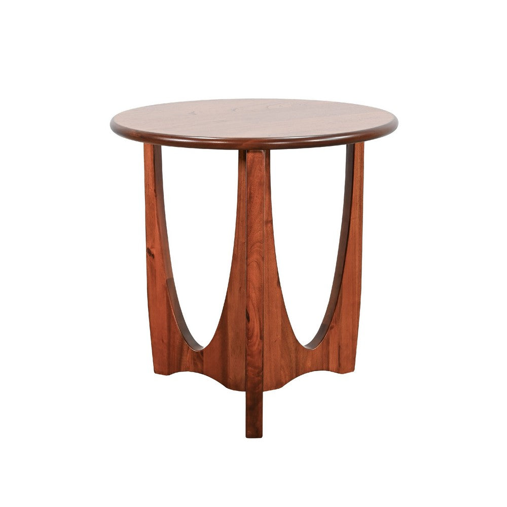 Natra Chair Side Table, 22 Inch Round, Sculpted Base Cinnamon Brown - BM352410