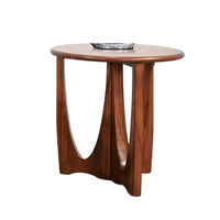 Natra Chair Side Table, 22 Inch Round, Sculpted Base Cinnamon Brown - BM352410
