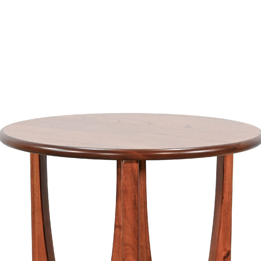 Natra Chair Side Table, 22 Inch Round, Sculpted Base Cinnamon Brown - BM352410