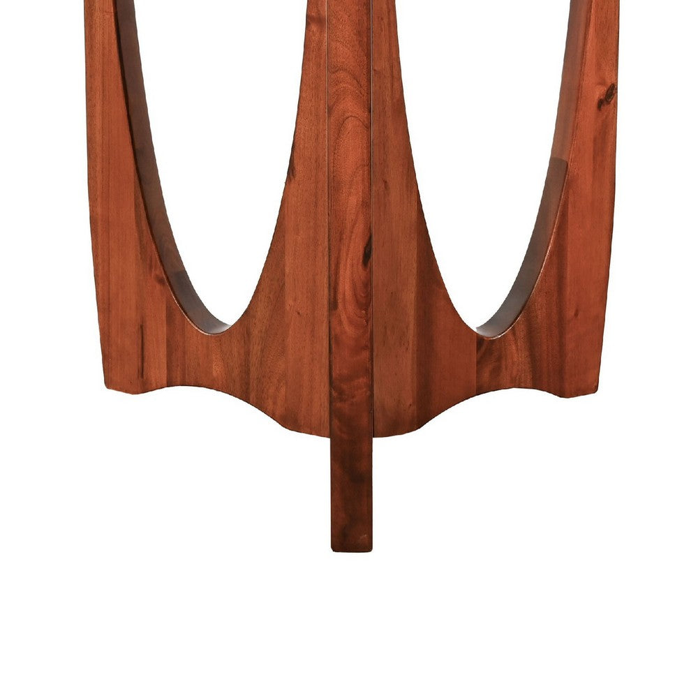 Natra Chair Side Table, 22 Inch Round, Sculpted Base Cinnamon Brown - BM352410