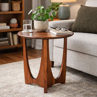 Natra Chair Side Table, 22 Inch Round, Sculpted Base Cinnamon Brown - BM352410