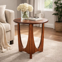 Natra Chair Side Table, 22 Inch Round, Sculpted Base Cinnamon Brown - BM352410