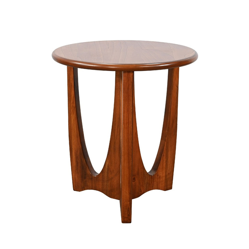 Natra Side End Table, 26 Inch Round, Sculpted Base Cinnamon Brown - BM352411