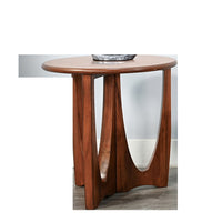 Natra Side End Table, 26 Inch Round, Sculpted Base Cinnamon Brown - BM352411