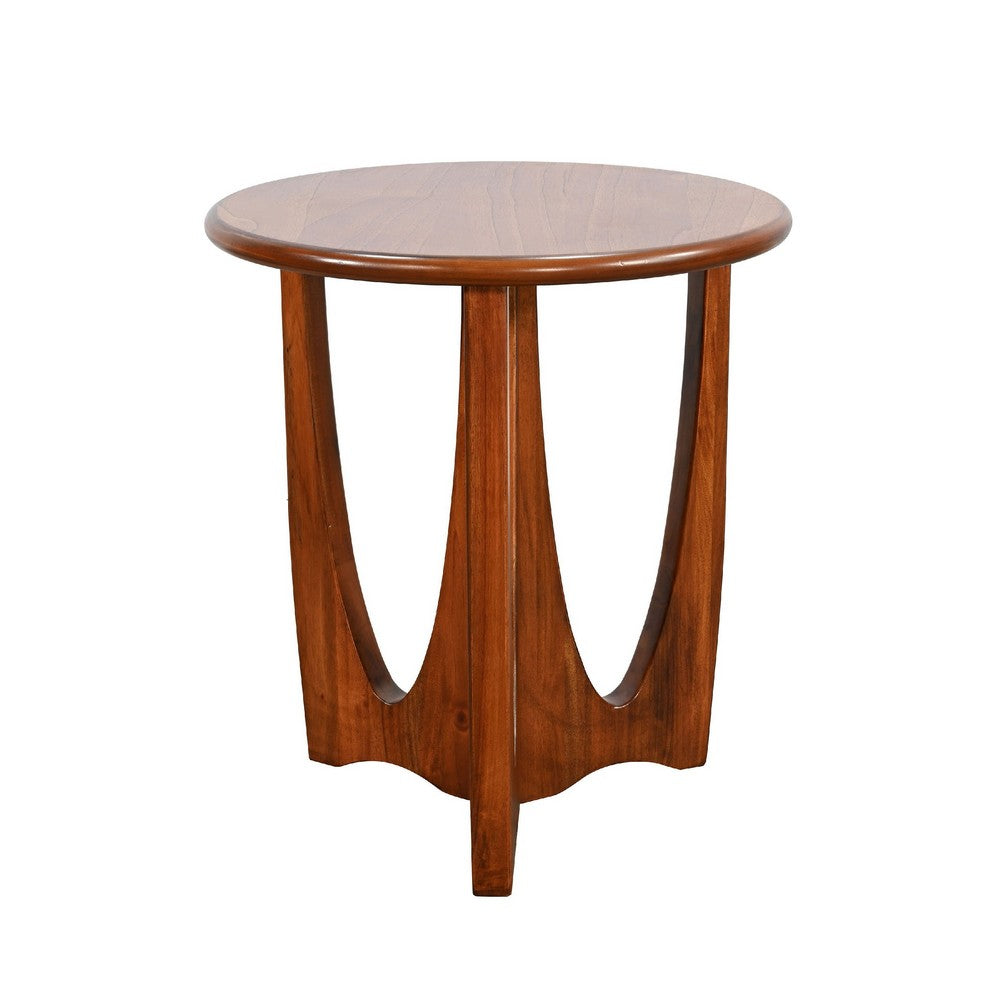 Natra Side End Table, 26 Inch Round, Sculpted Base Cinnamon Brown - BM352411
