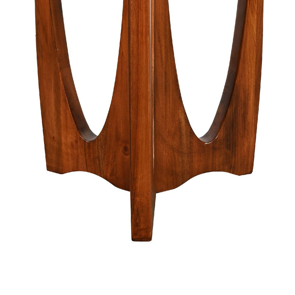 Natra Side End Table, 26 Inch Round, Sculpted Base Cinnamon Brown - BM352411