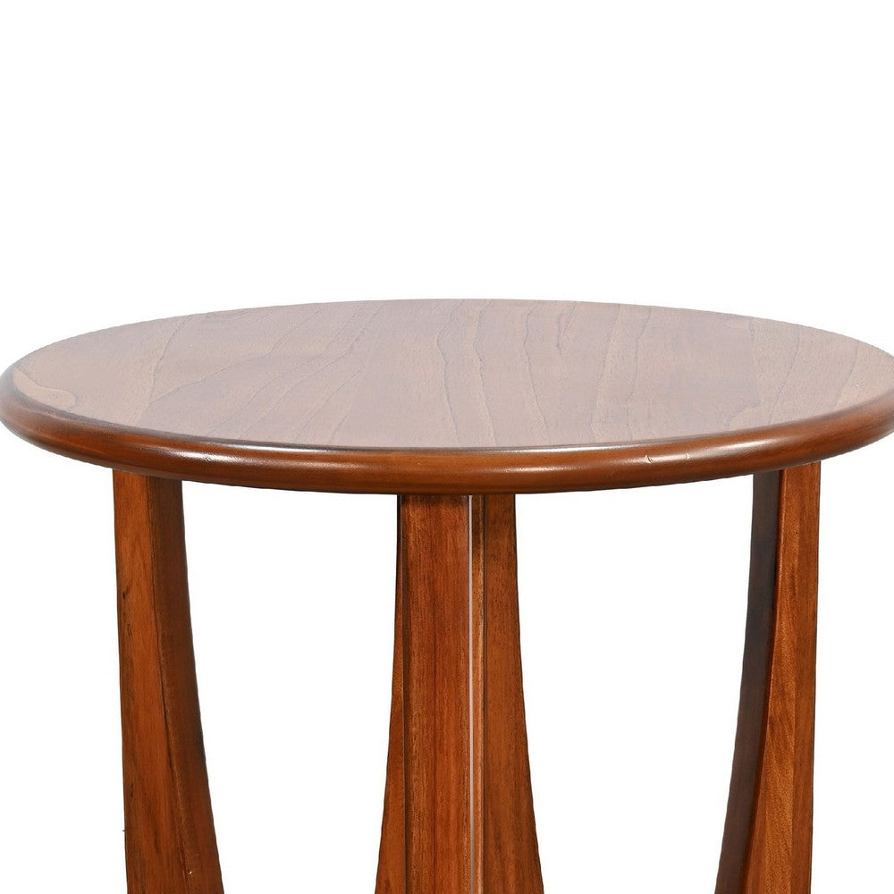 Natra Side End Table, 26 Inch Round, Sculpted Base Cinnamon Brown - BM352411