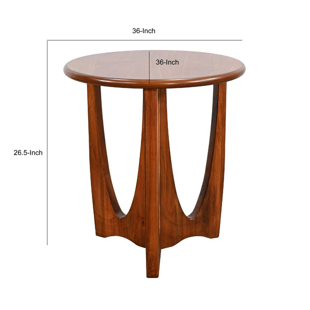 Natra Side End Table, 26 Inch Round, Sculpted Base Cinnamon Brown - BM352411