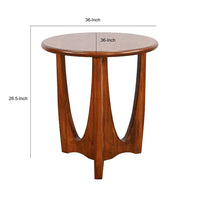 Natra Side End Table, 26 Inch Round, Sculpted Base Cinnamon Brown - BM352411