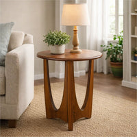 Natra Side End Table, 26 Inch Round, Sculpted Base Cinnamon Brown - BM352411