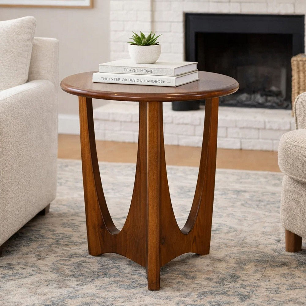 Natra Side End Table, 26 Inch Round, Sculpted Base Cinnamon Brown - BM352411