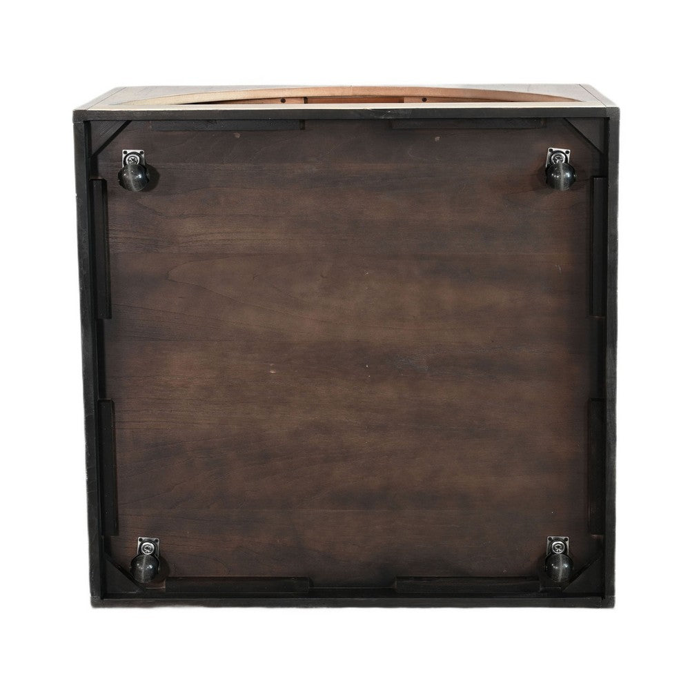 Lesy Coffee Table, 36 Inch Square Top with Lower Shelf, Brown, Black - BM352412