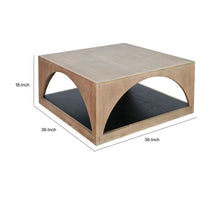 Lesy Coffee Table, 36 Inch Square Top with Lower Shelf, Brown, Black - BM352412