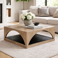 Lesy Coffee Table, 36 Inch Square Top with Lower Shelf, Brown, Black - BM352412