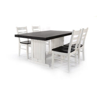 5pc Dining Table Set, Ladder Back Wood Chairs, Cottage White and Brown